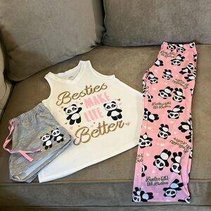 Justice girls 3-piece Panda Pajamas Size 8